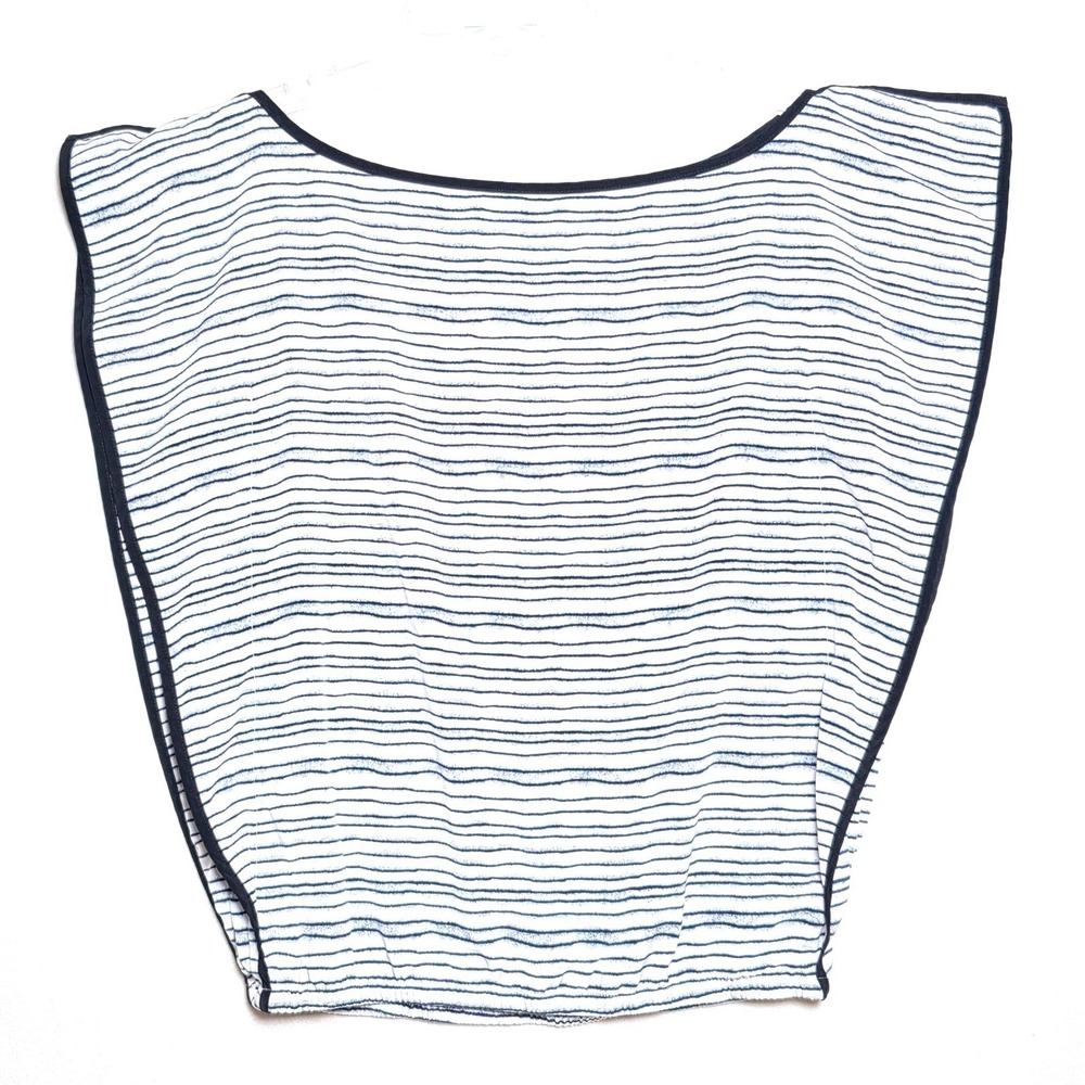 Armani Exchange Women XS Blue White Striped Sleeveless Blouse Elastic Hem Top